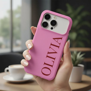 Modern Pink and Red Vertical Personalized Name iPhone 17 Pro Case