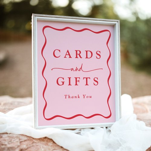 Modern Pink and Red Wavy Frame Cards and Gifts Poster