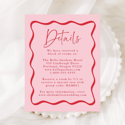 Modern Pink and Red Wavy Frame Wedding Details Enclosure Card