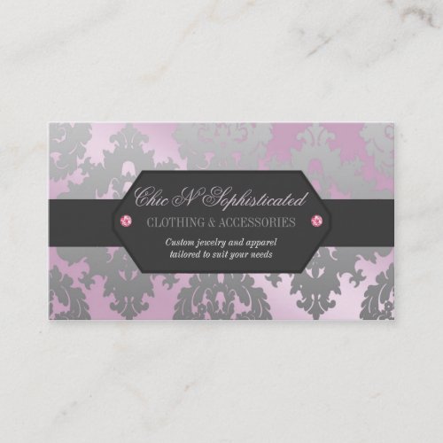 Modern Pink and Silver Damask Business Card