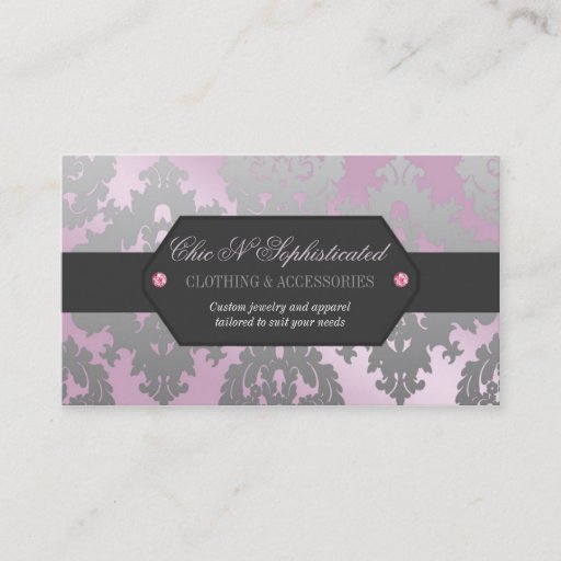 Customizable Modern Pink and Silver Damask Business Card