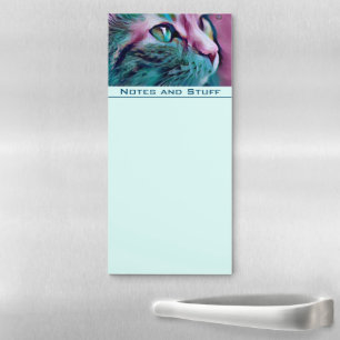 Modern Pink and Teal Cat Pop Art Notes and Stuff Magnetic Notepad