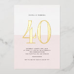 Modern Pink and White 40th Birthday Gold Foil Invitation<br><div class="desc">Invite guests to your event with this customizable fortieth-birthday invitation. It features a pink and white color block with modern typography. Personalize this modern 40th birthday invitation by adding your event details. This gold foil fortieth birthday invitation is available in other foil colors.</div>