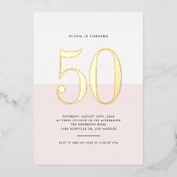 Modern Pink and White 50th Birthday Gold Foil