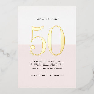Modern Pink and White 50th Birthday Gold Foil Invitation