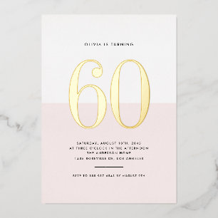 Modern Pink and White 60th Birthday Gold Foil Invitation