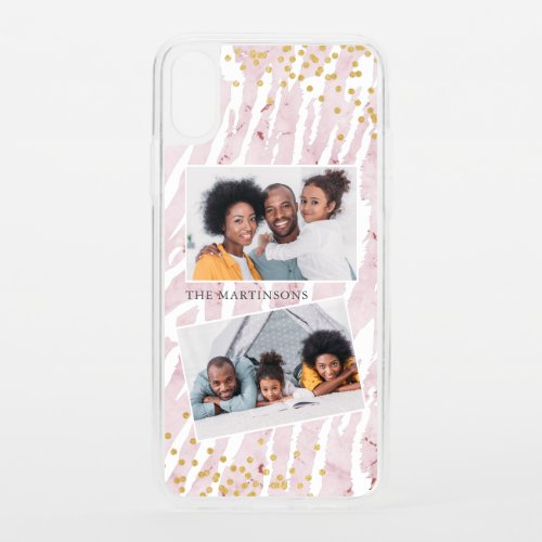Modern Pink and White Animal Print on Marble Photo iPhone XS Case