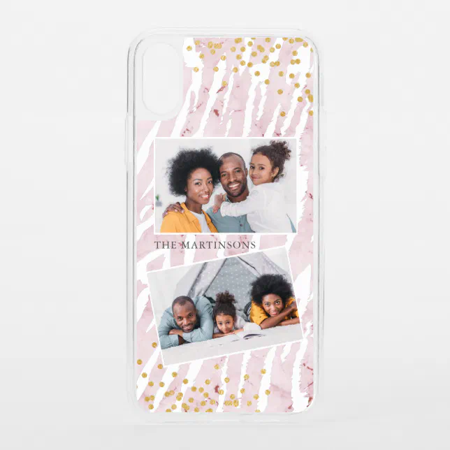Modern Pink and White Animal Print on Marble Photo Uncommon iPhone Case (Back)