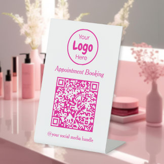 Modern Pink and White Appointment Booking QR Code Pedestal Sign