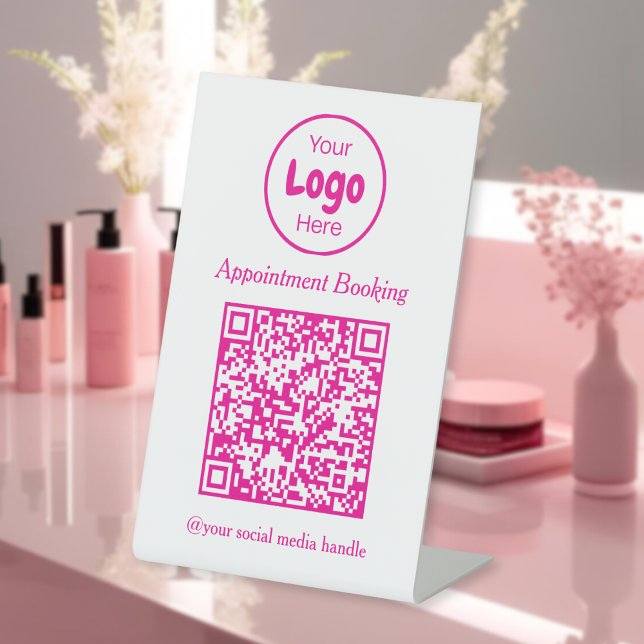 Modern Pink and White Appointment Booking QR Code  Pedestal Sign (Creator Uploaded)