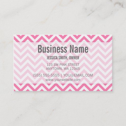 Customizable Modern Pink and White Chevron Pattern Business Card Template