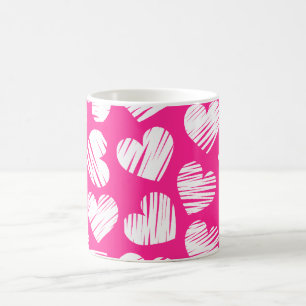 Modern Pink and White Doodled Heart Valentines Day Coffee Mug