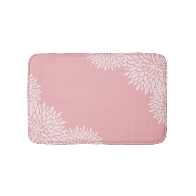Modern Pink and White Floral Bath Mat (Front)