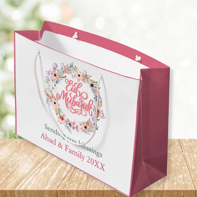 Modern Pink and White Floral Eid Mubarak Gift Bag (Creator Uploaded)