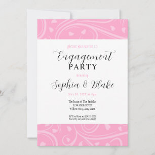 Modern Pink and White Floral Engagement Party Invitation
