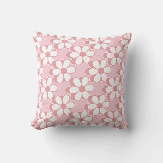 Modern Pink and White Flowers on Light Pink Throw Pillow (Front)