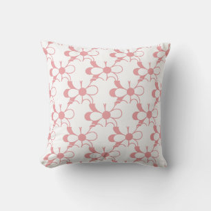 Modern Pink and White Flowers on White Throw Pillow