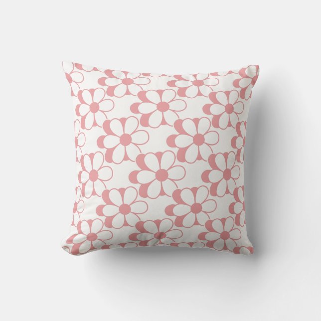 Modern Pink and White Flowers on White Throw Pillow (Front)