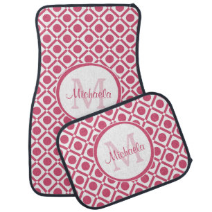 Modern Pink and White Geometric Monogram With Name Car Mat