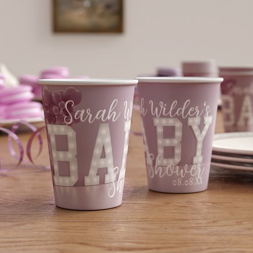 Modern Pink and White Girl Baby Shower Paper Cups