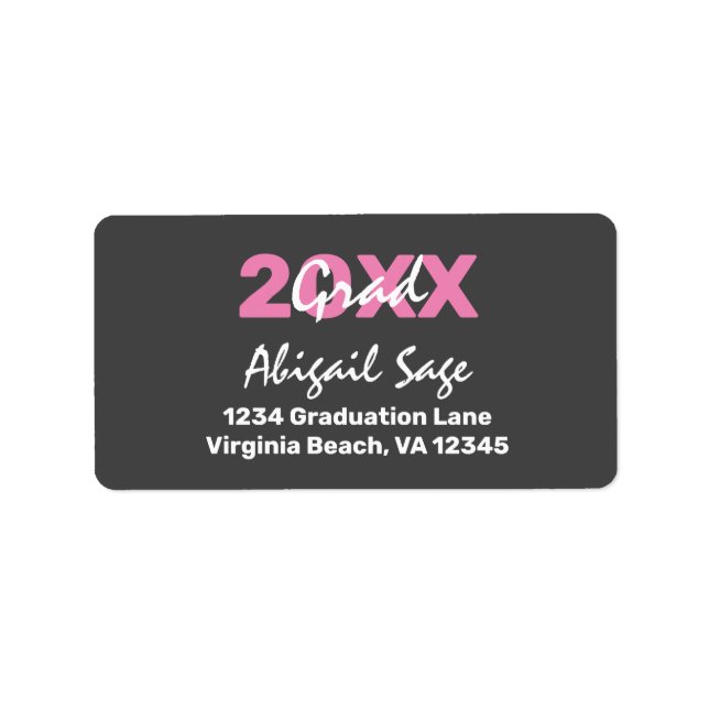 Modern Pink and White Graduation Address Label (Front)