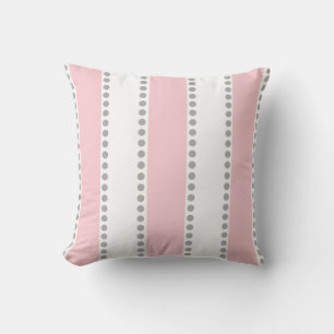 Modern Pink and White Gray Polka Dots Stripes Throw Pillow