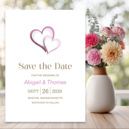 Modern Pink and White Hearts Wedding Save The Date