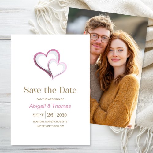 Modern Pink and White Hearts Wedding Save The Date