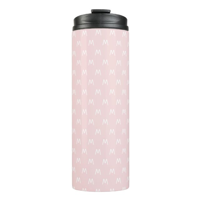 Modern Pink and White Monogram Thermal Tumbler (Front)