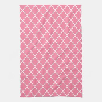 Modern Pink And White Moroccan Quatrefoil Kitchen Towel by cardeddesigns at Zazzle