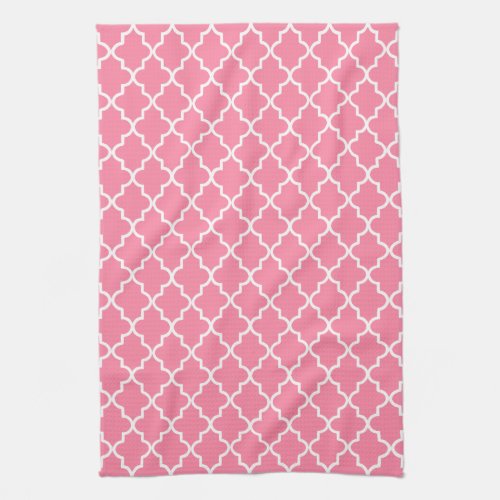 Modern Pink and White Moroccan Quatrefoil Kitchen Towel