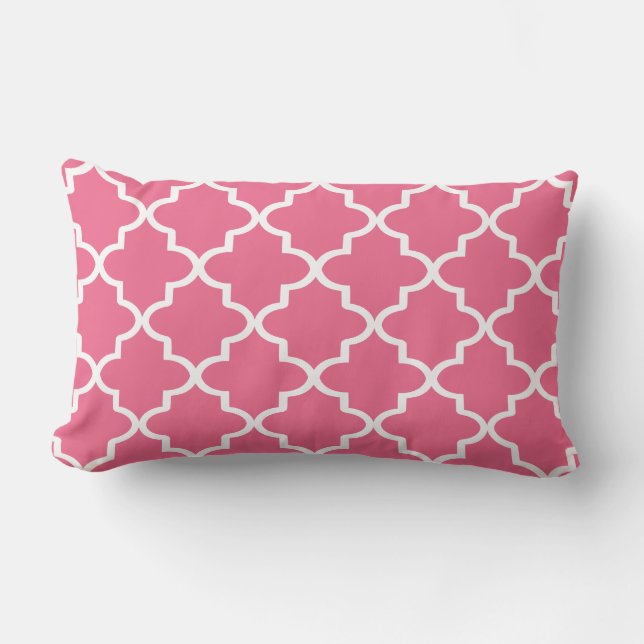 Modern Pink and White Moroccan Quatrefoil Lumbar Pillow (Front)