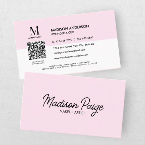 Modern Pink and White Professional QR Code  Business Card