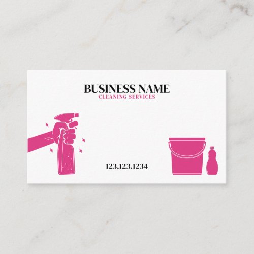 Modern Pink and White Sprayer House Cleaning Business Card