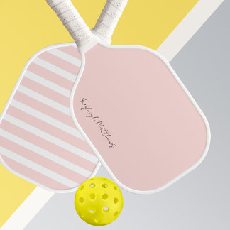 Modern Pink and White Stripe Monogram Pickleball Paddle