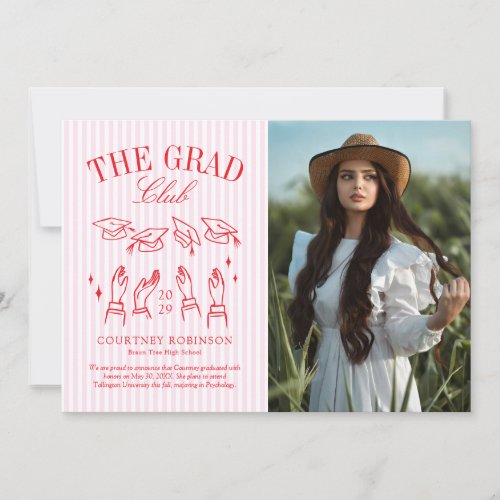 Modern Pink and White Stripe Photo Graduation