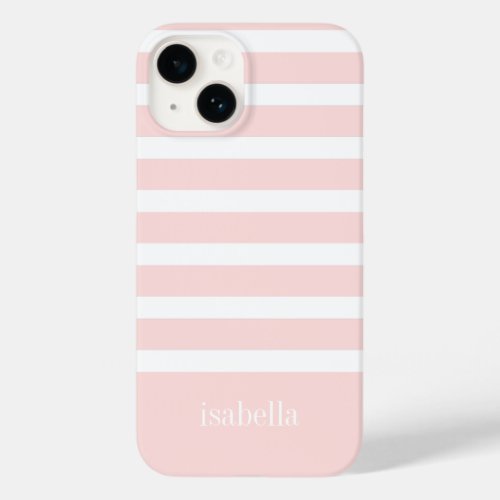 Modern Pink and White Stripe with Monogram Case_Mate iPhone 14 Case
