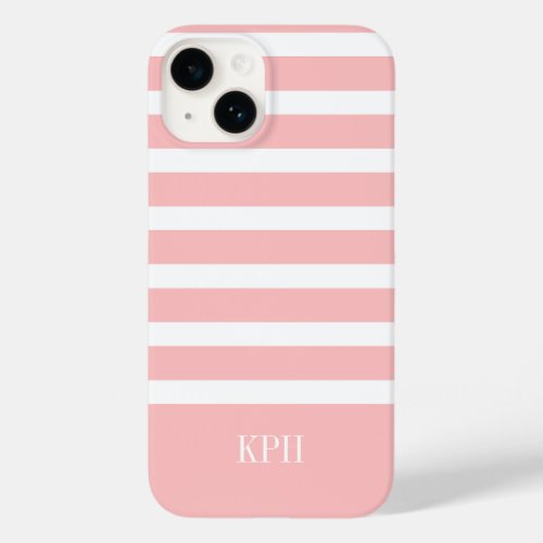 Modern Pink and White Stripe with Monogram  Case_Mate iPhone 14 Case