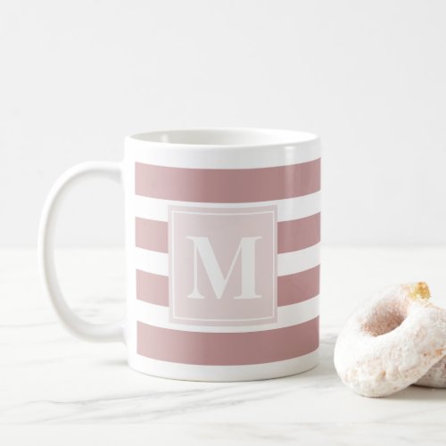 Modern Pink and White Stripe with Monogram Coffee Mug