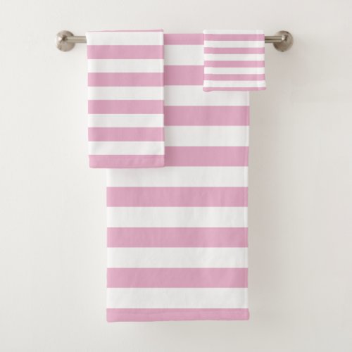 Modern Pink And White Striped   Bath Towel Set