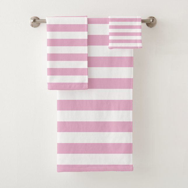 Modern Pink And White Striped   Bath Towel Set (Insitu)