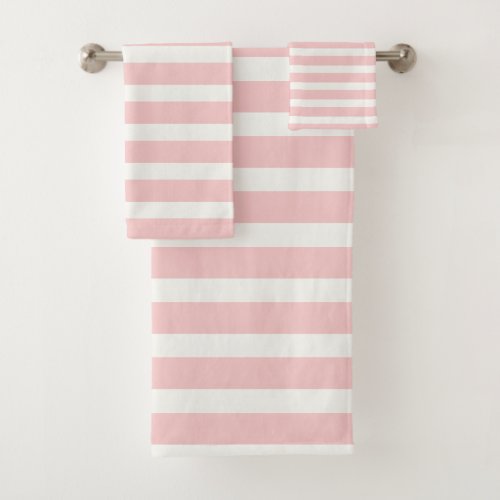 Modern Pink And White Striped Bath Towel Set