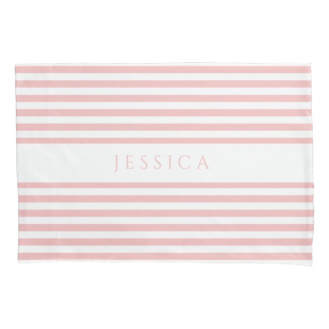 Modern Pink And White Striped Pillow Case (Front)