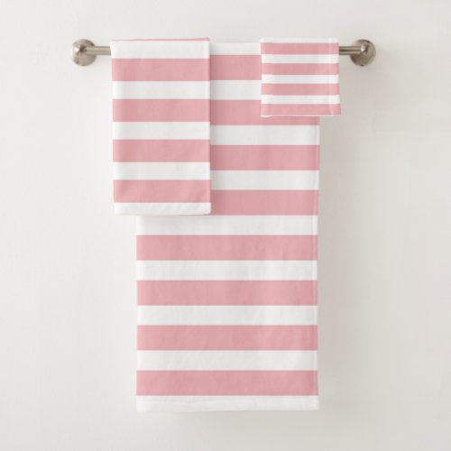 Modern Pink and White Stripes  Bath Towel Set