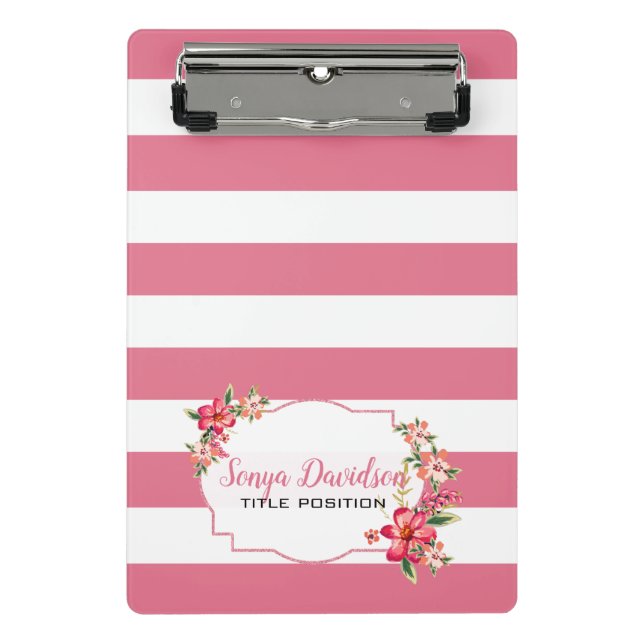 Modern Pink And White Stripes Mini Clipboard (Front)