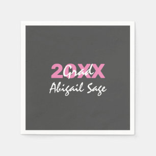 Modern Pink and White Text on Grey Graduation Napkins