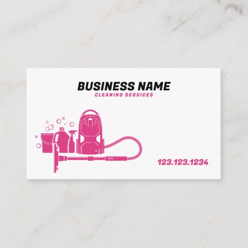 Modern Pink and White Vacuum House Cleaning Business Card