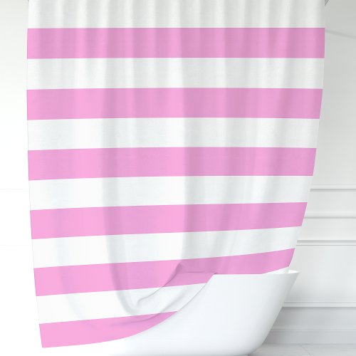 Modern Pink And White Wide Stripes Shower Curtain