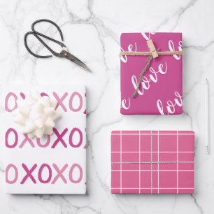 Modern Pink and White XOXO Love Valentine's Day Wrapping Paper Sheets