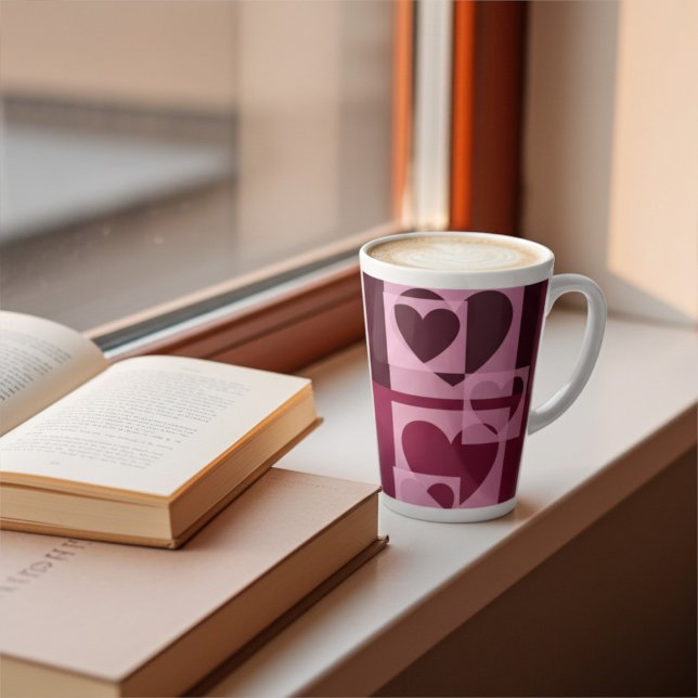 Modern Pink and Wine Red Hearts Latte Mug (Creator Uploaded)